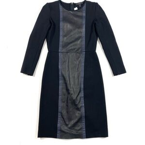 J Crew Leather Panel Ponte Sheath Dress Long Sleeve Black Blue